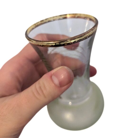 Vintage Barlett Collins MCM Small Hand Painted Vase Gold Rim Frosted Glass - Picture 10 of 10